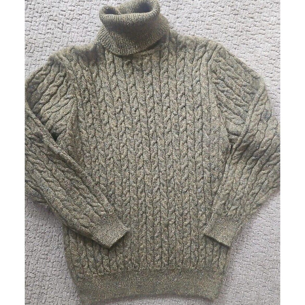 Vintage ANNE KLEIN II Olive Green Flecked Cable Knit WOOL ALPACA Sweater Med